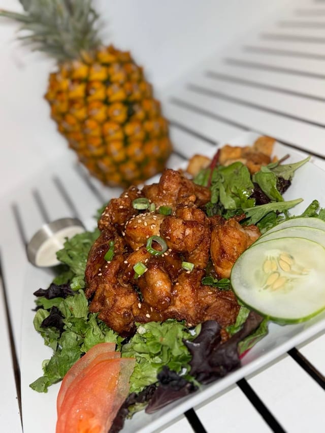 Sweet & Spicy Crispy Pineapple Chicken Salad.