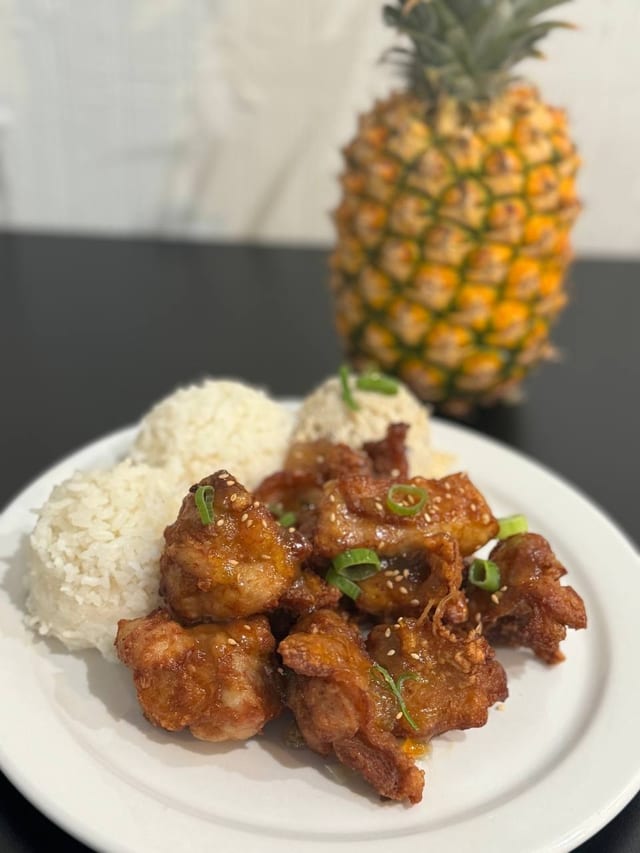 Sweet & Spicy Crispy Pineapple Mochiko Chicken.